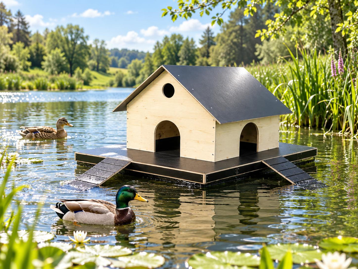 Elmato Entenhaus, Schwimmplattform, Treppe für den Teich, als Set oder Einzeln,