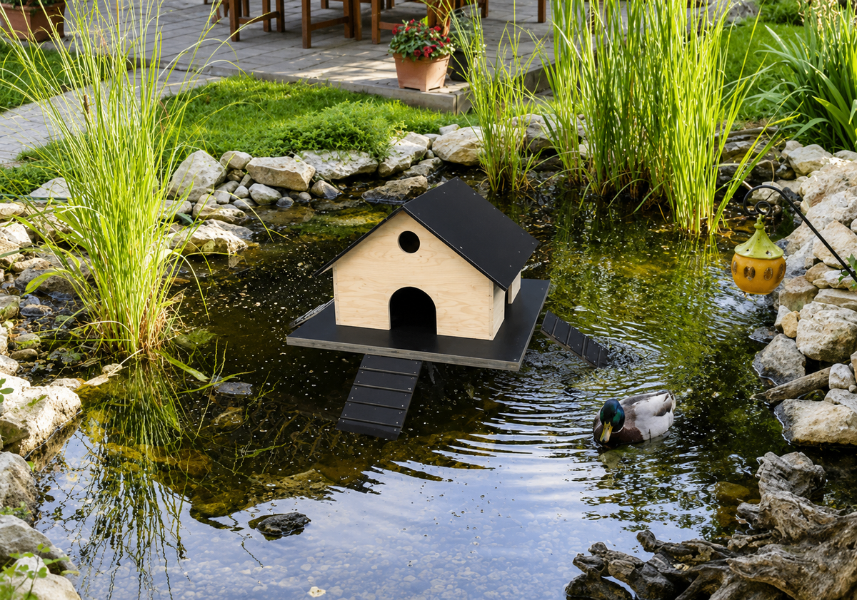 Elmato Entenhaus, Schwimmplattform, Treppe für den Teich, als Set oder Einzeln,